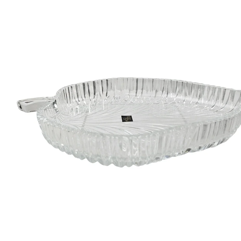 Studio Nova Japan Crystal Leaf Dish Clear Ribbed Glass Serving Tray 9.5 Inch